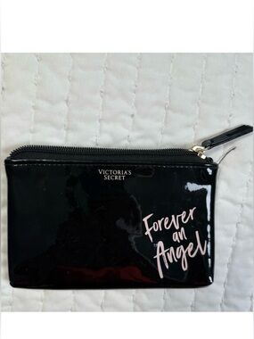 Victoria's Secret Black Pouch with Pink Text Cosmetic Bag